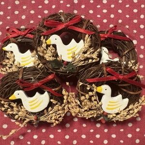 VTG Mini Wreath Duck Goose Ornament- Set Of 5 Christmas Rustic Country Farmhouse